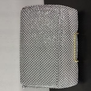 Vintage Silver Metal Bead Clutch Bag